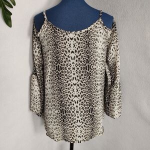 Acting Pro Animal Print Cold Shoulder Blouse Top